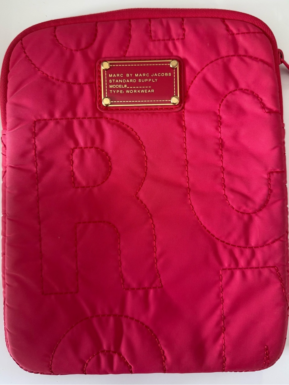 Marc By Marc Jacobs Hot Pink Quilted Sleeve with Gold Logo Plate